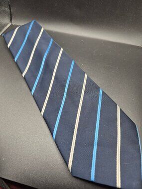 Blue & White Striped Tie St Michael 100% Polyester Made In UK 3.5 Inches Wide
